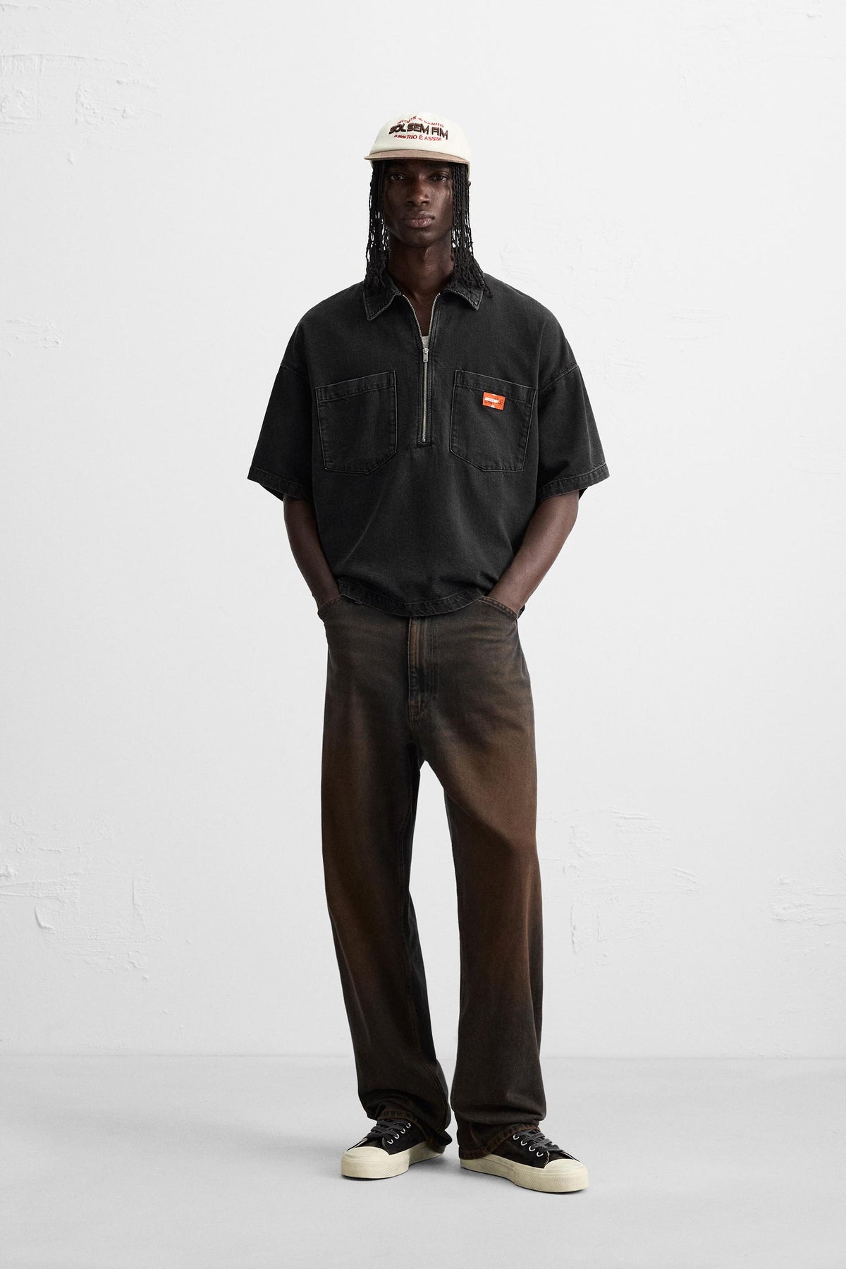 ZIP-UP DENIM POLO SHIRT - Image 1