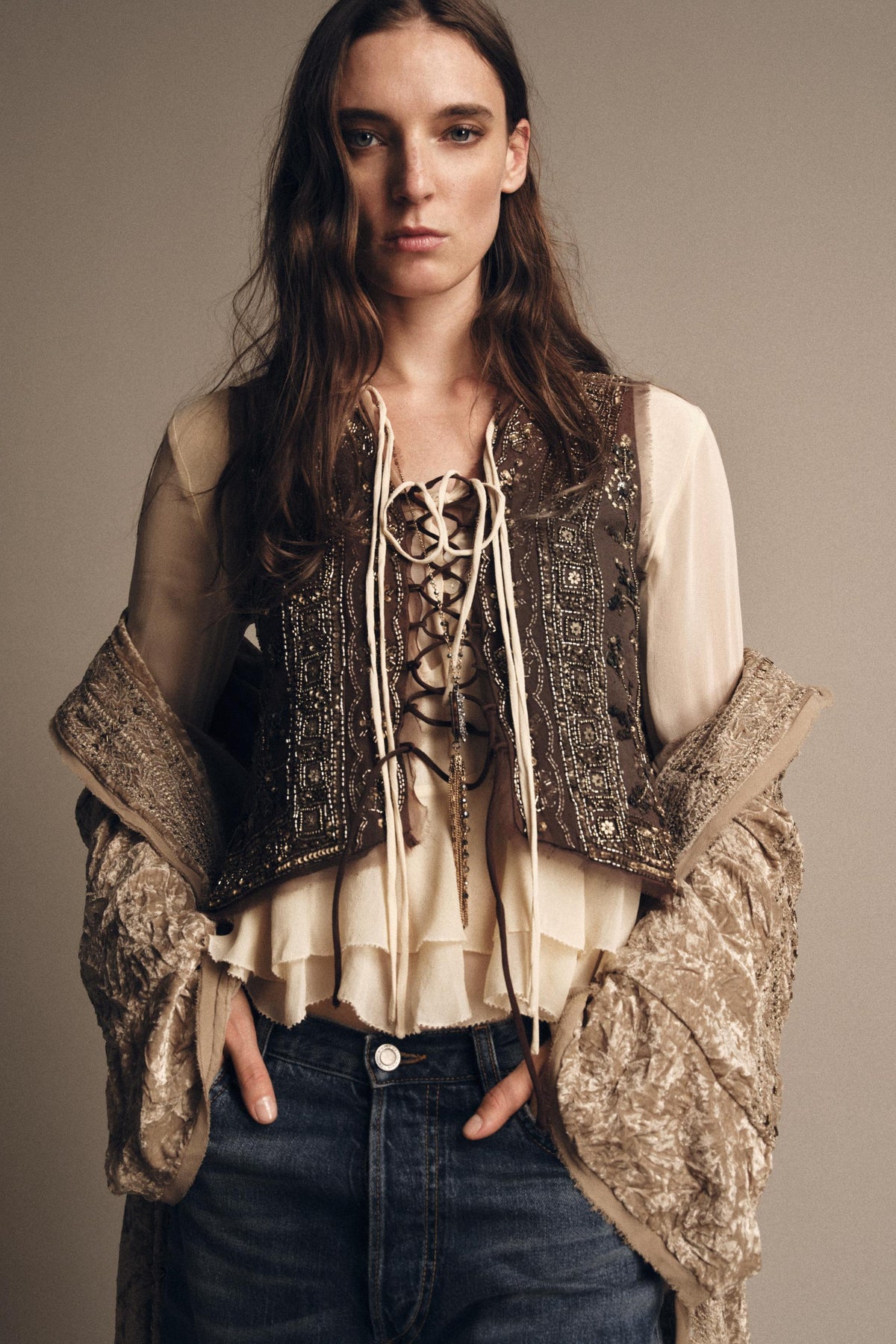 ZW COLLECTION BEADED EMBROIDERED WAISTCOAT - Image 1