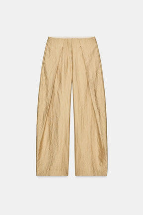 PLEATED METALLIC WIDE-LEG TROUSERS