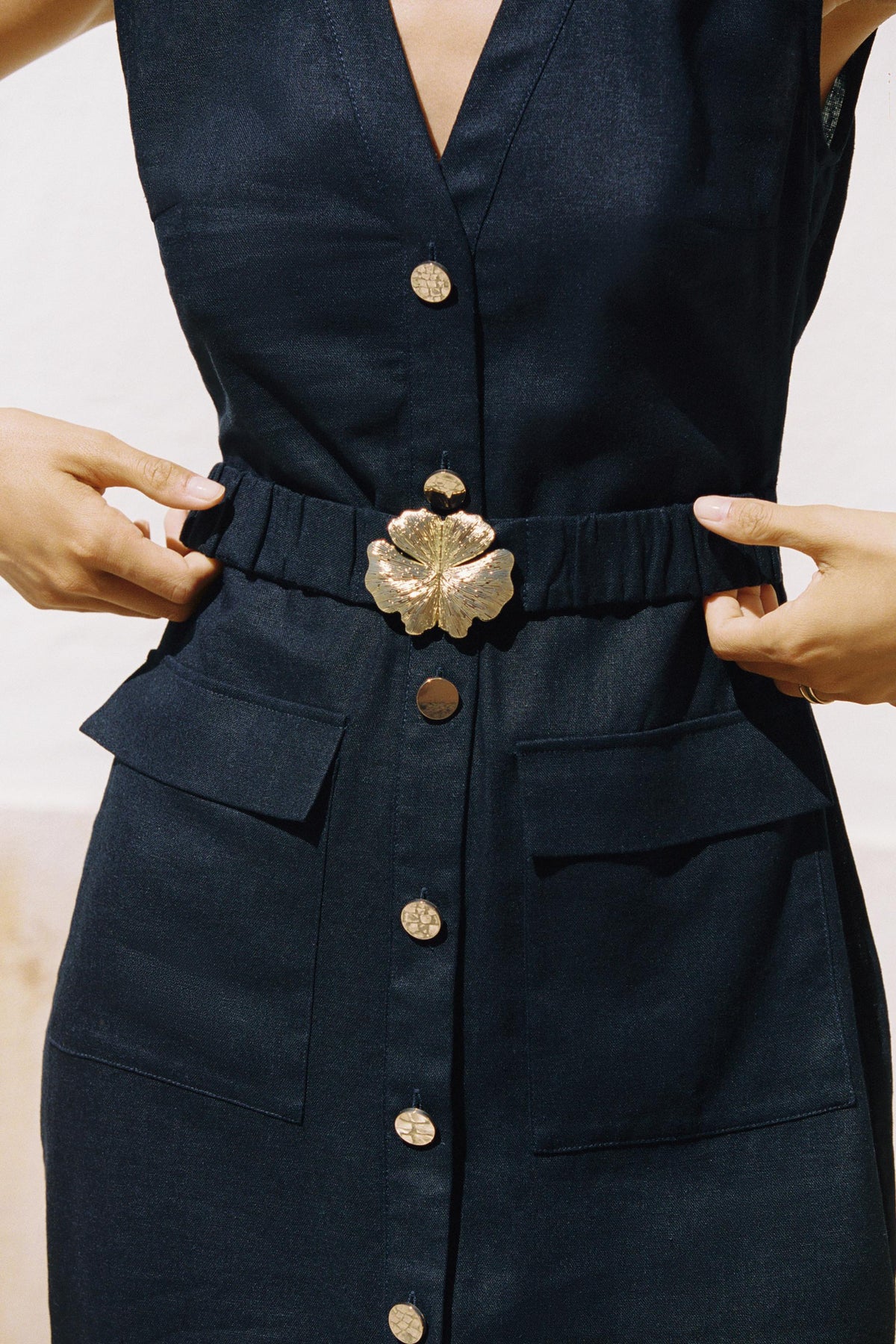 MIDI DRESS WITH LINEN BLEND BELT - Image 2