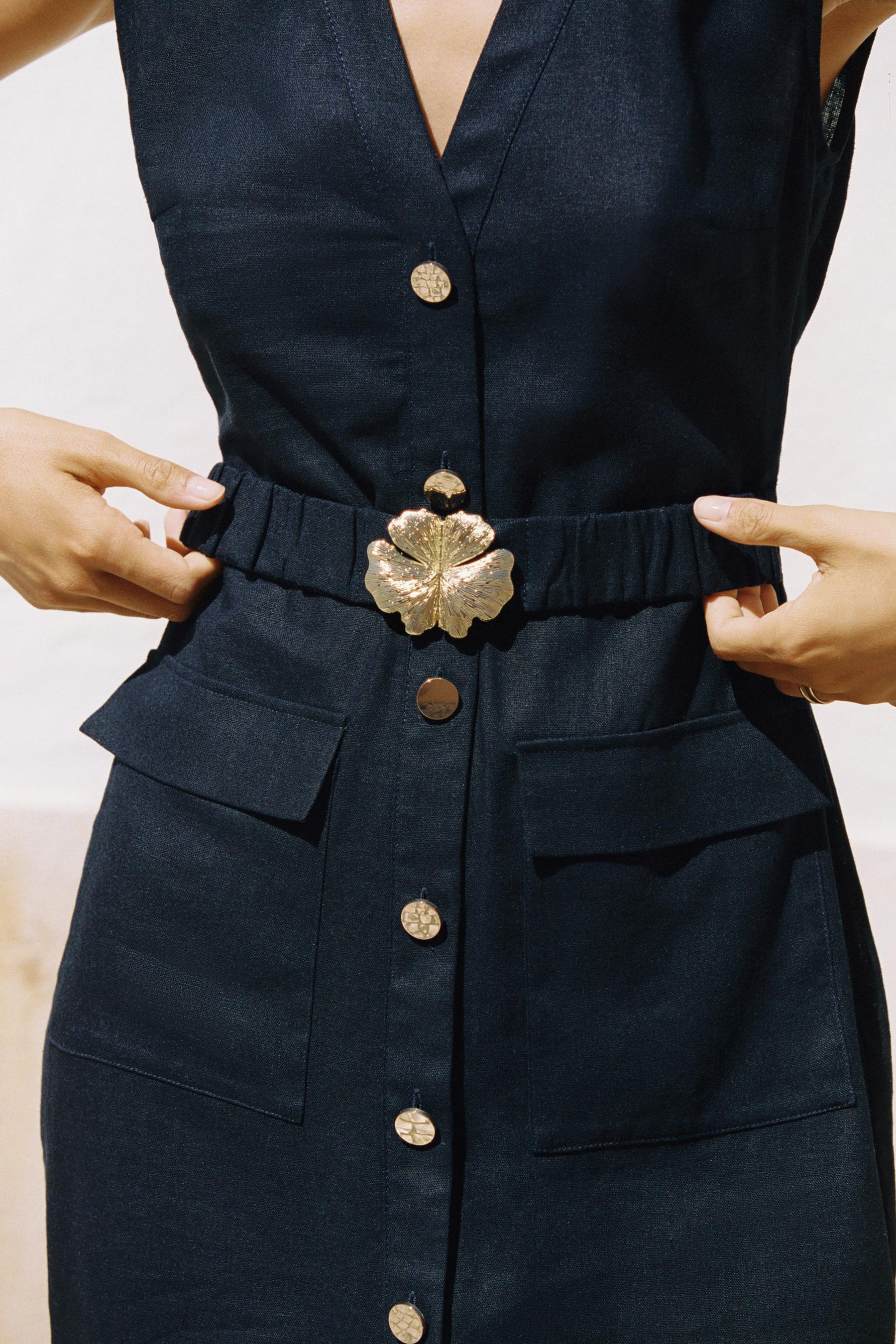 MIDI DRESS WITH LINEN BLEND BELT - Image 2