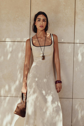 MIDI DRESS WITH CONTRAST PIPING - Image 2