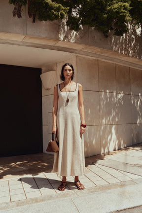 MIDI DRESS WITH CONTRAST PIPING - Image 1