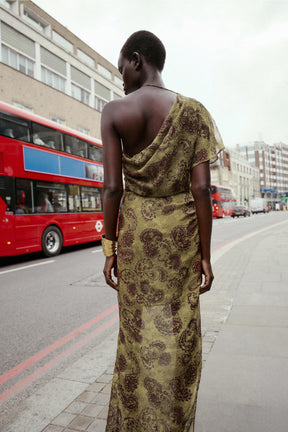 ASYMMETRIC PRINTED MIDI DRESS - Image 5