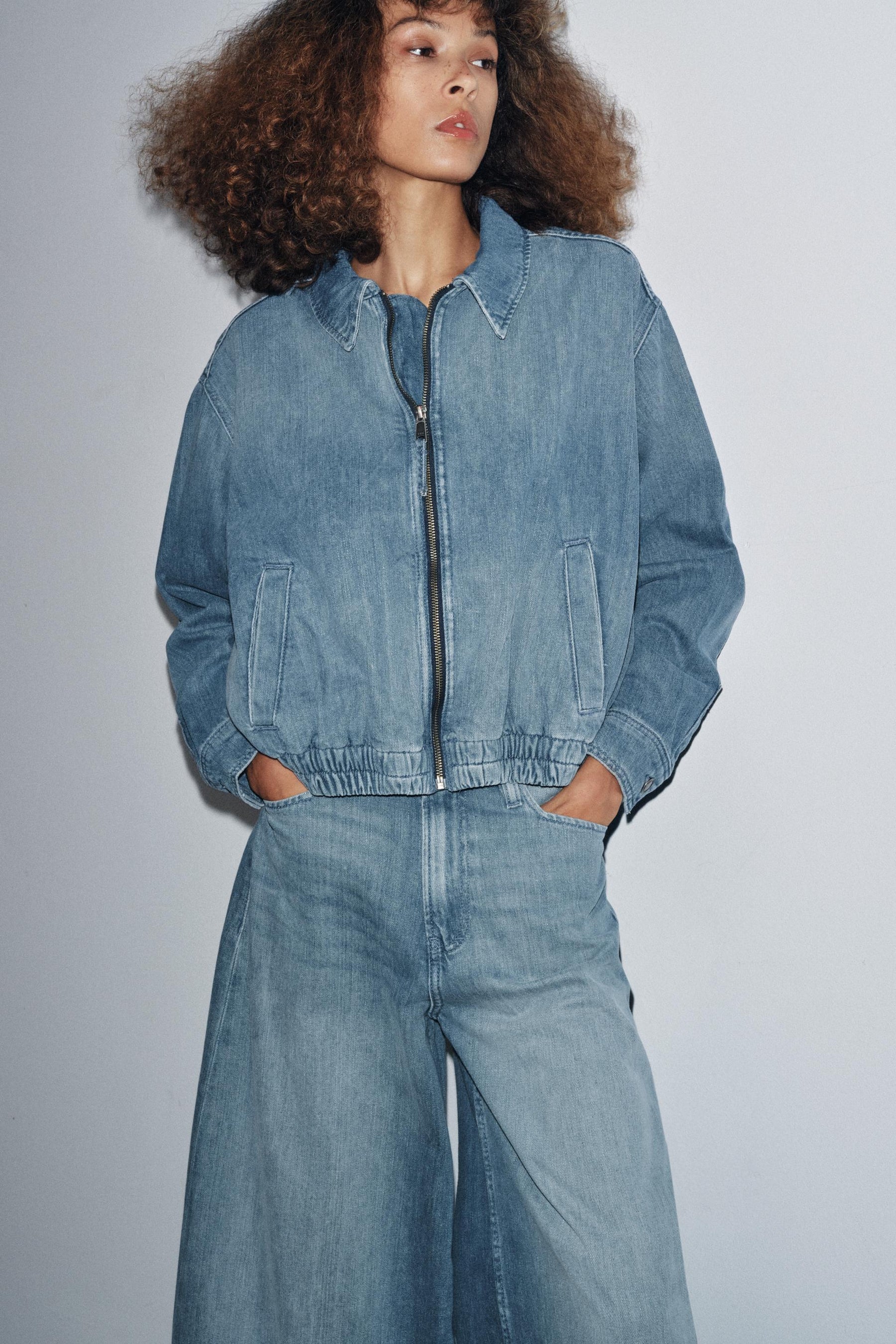 ZW COLLECTION DENIM BOMBER JACKET - Image 2