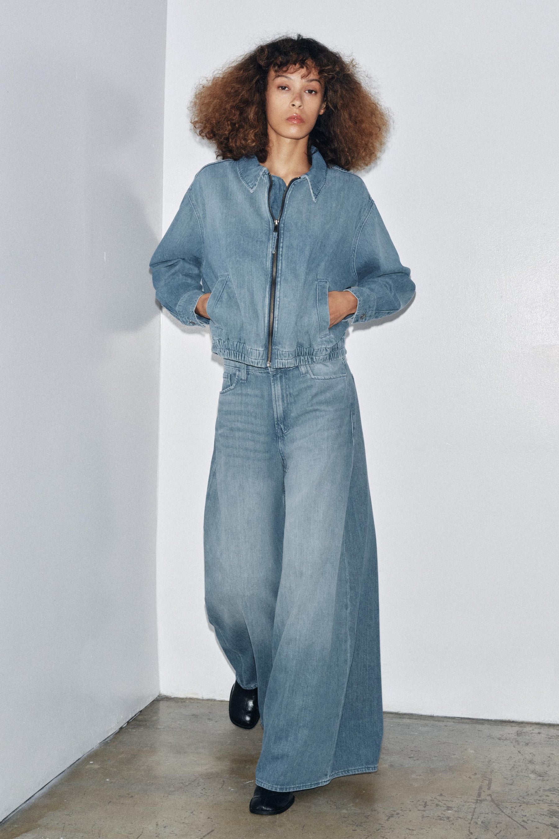 ZW COLLECTION DENIM BOMBER JACKET - Image 1