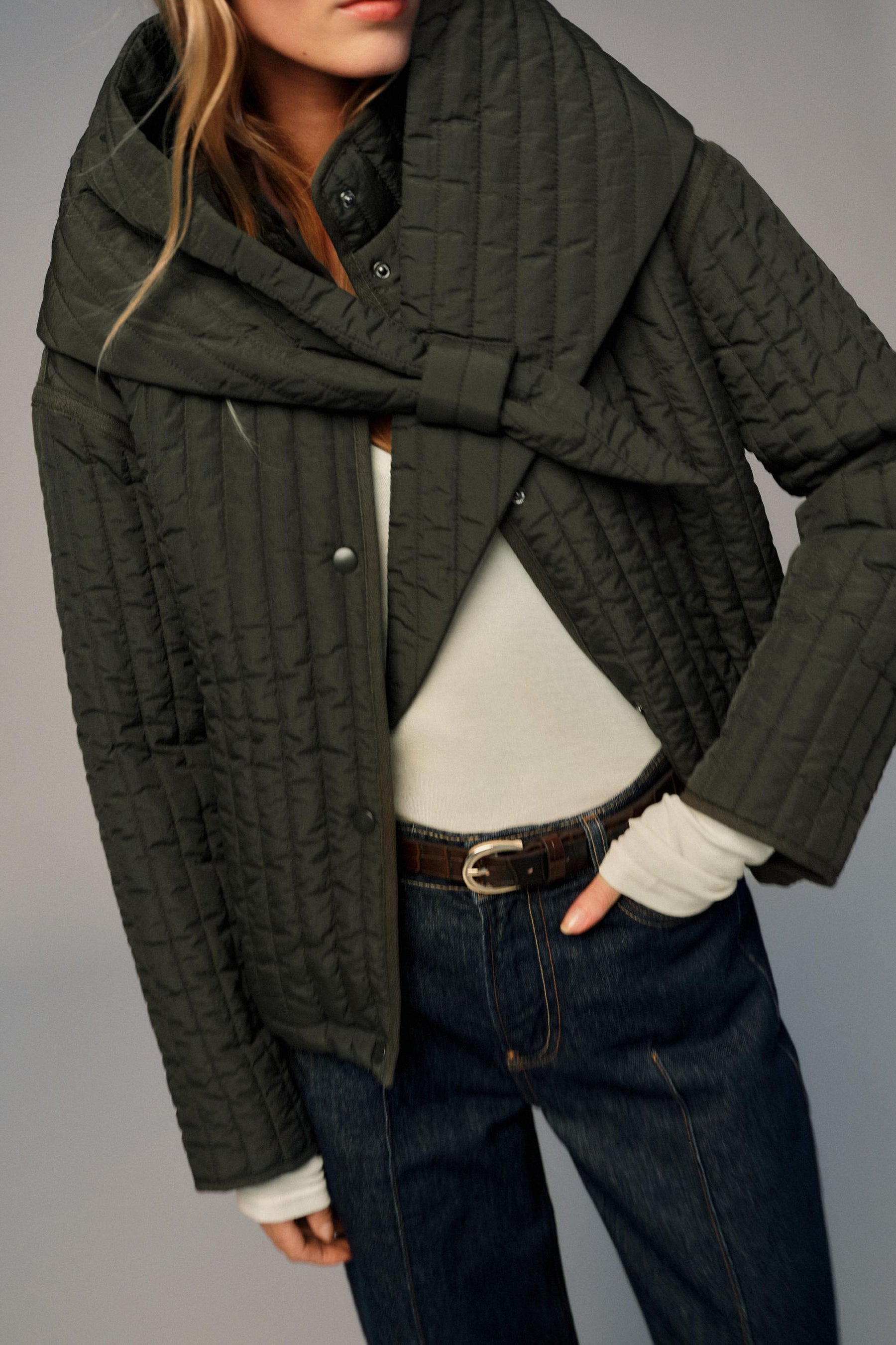 QUILTED JACKET WITH DETACHABLE SCARF - Image 3