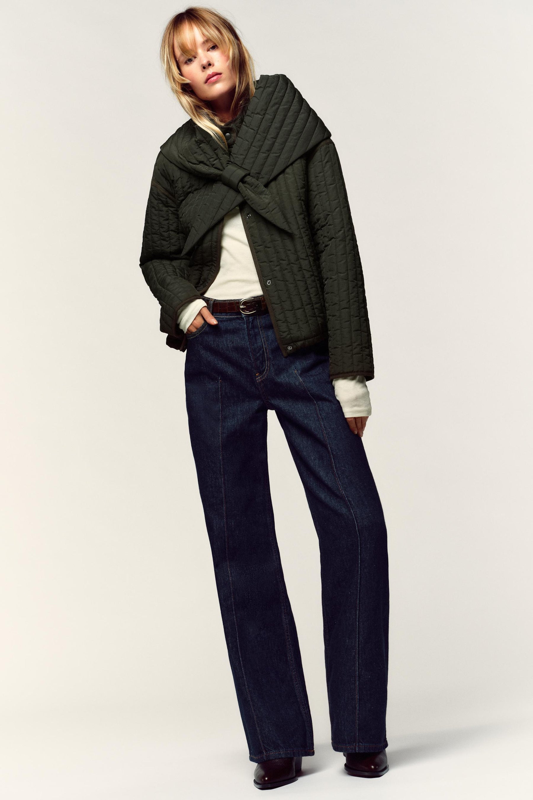 QUILTED JACKET WITH DETACHABLE SCARF - Image 1