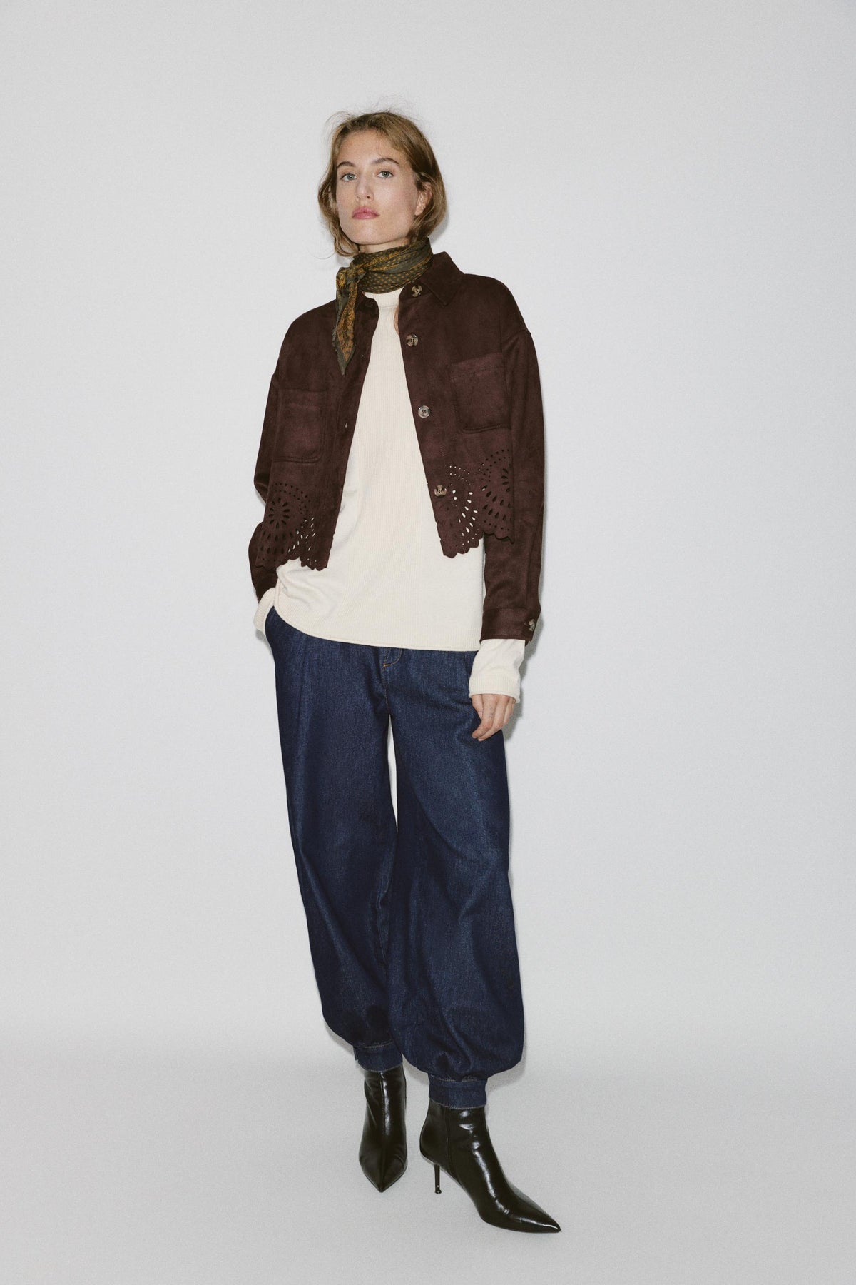 FAUX SUEDE DIE-CUT HEM JACKET - Image 1