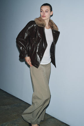 SHINY FAUX FUR COLLAR JACKET ZW COLLECTION - Image 4