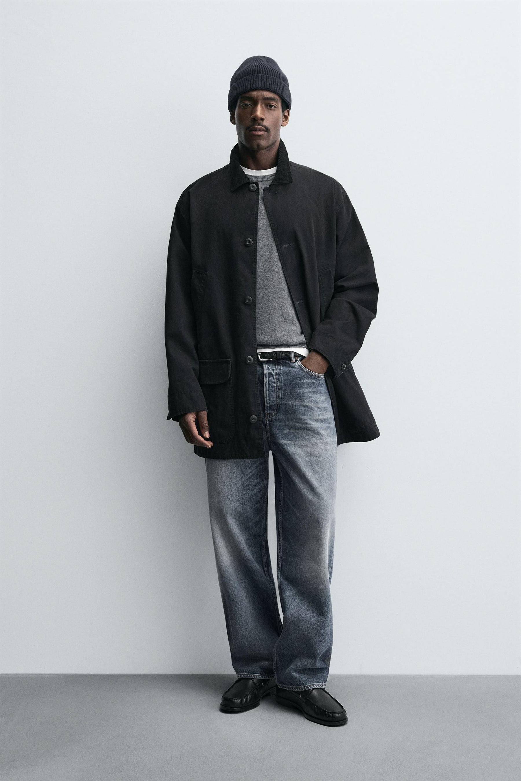 DENIM TRENCH COAT WITH CONTRAST COLLAR - Image 1