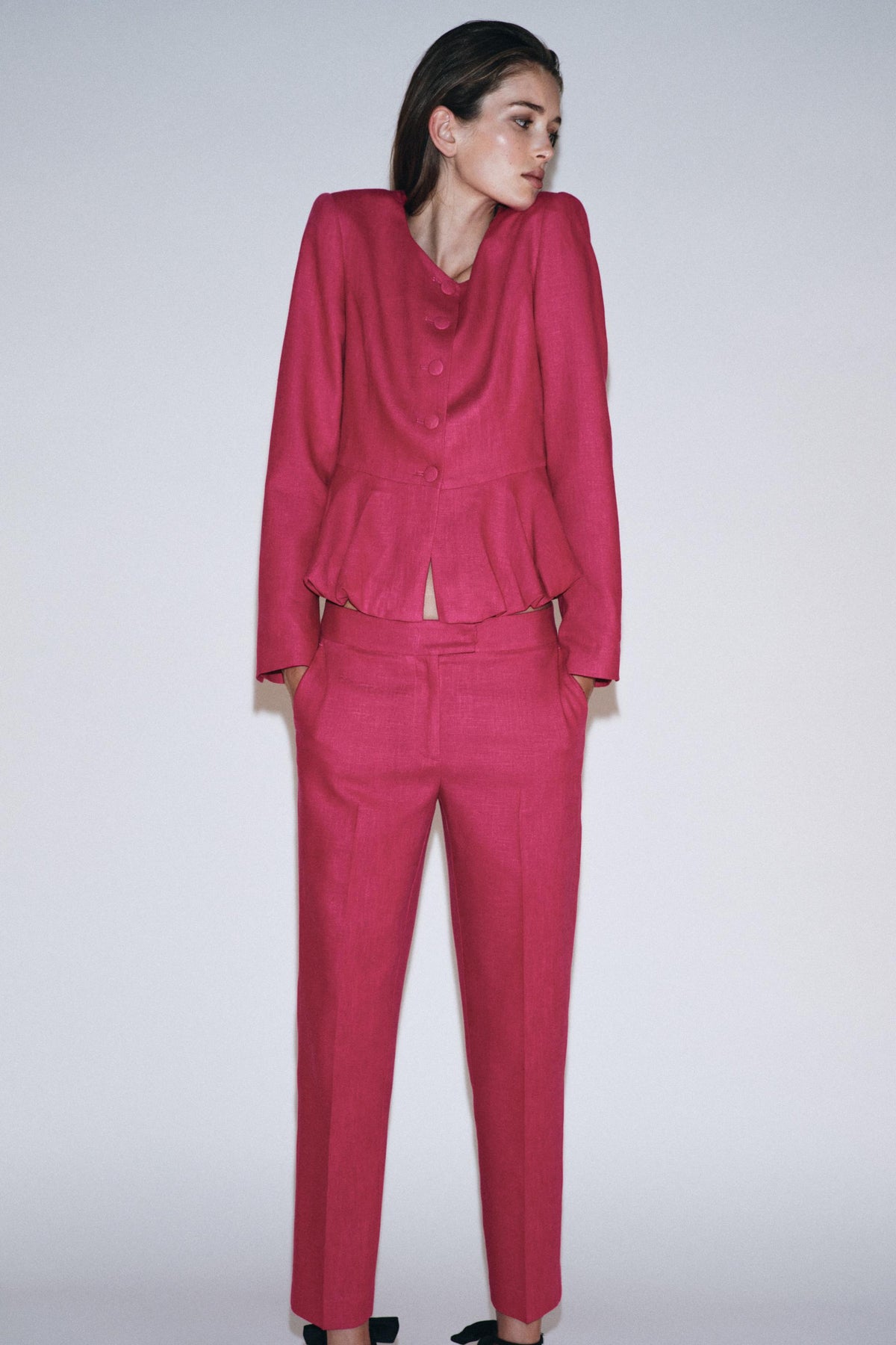 High-waist slim trousers