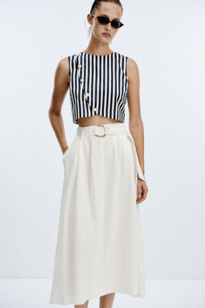 BELTED LINEN BLEND LONG DRESS - Image 2