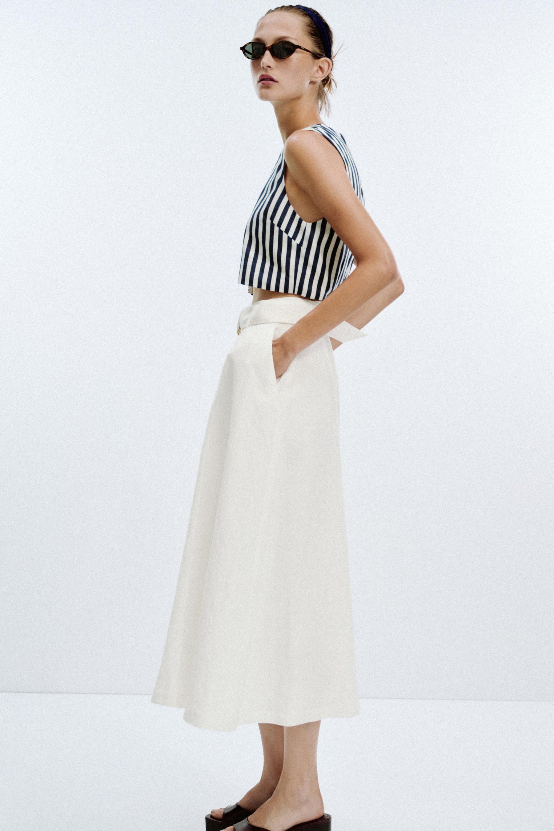 BELTED LINEN BLEND LONG DRESS - Image 7