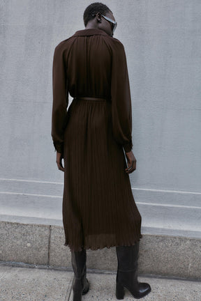 PLEATED MIDI DRESS WITH BELT - Image 7