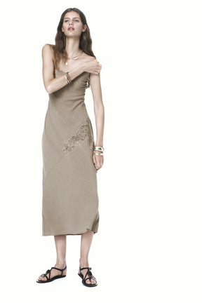 EMBROIDERED MIDI CAMISOLE DRESS - Image 1