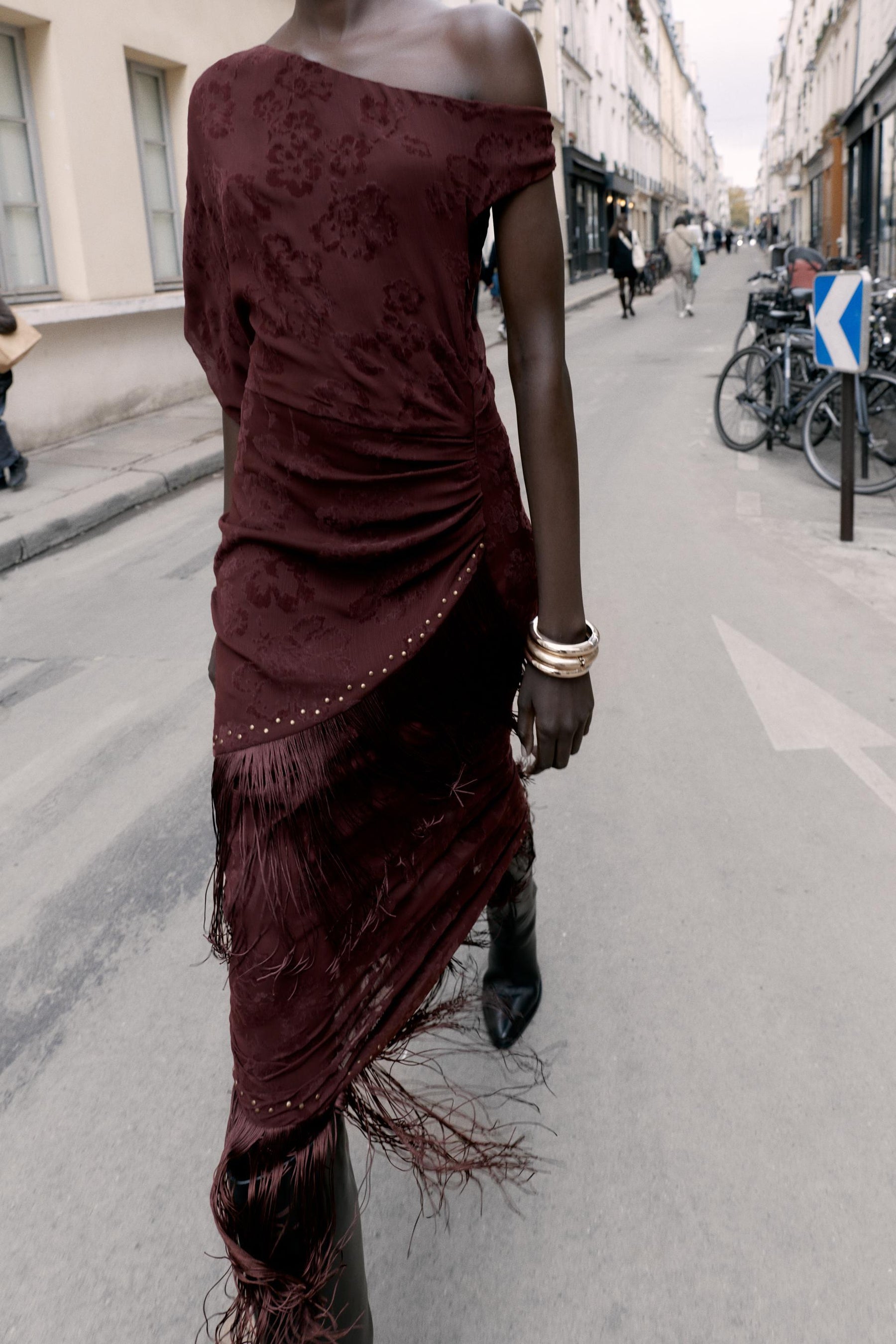 ASYMMETRIC DEVOURED FRINGE MIDI DRESS - Image 2