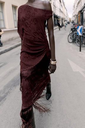 ASYMMETRIC DEVOURED FRINGE MIDI DRESS - Image 2