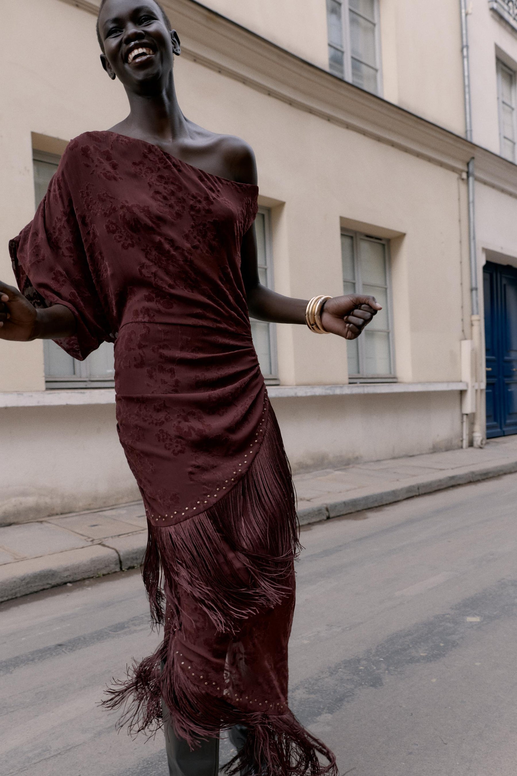 ASYMMETRIC DEVOURED FRINGE MIDI DRESS - Image 5