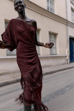 ASYMMETRIC DEVOURED FRINGE MIDI DRESS - Image 5