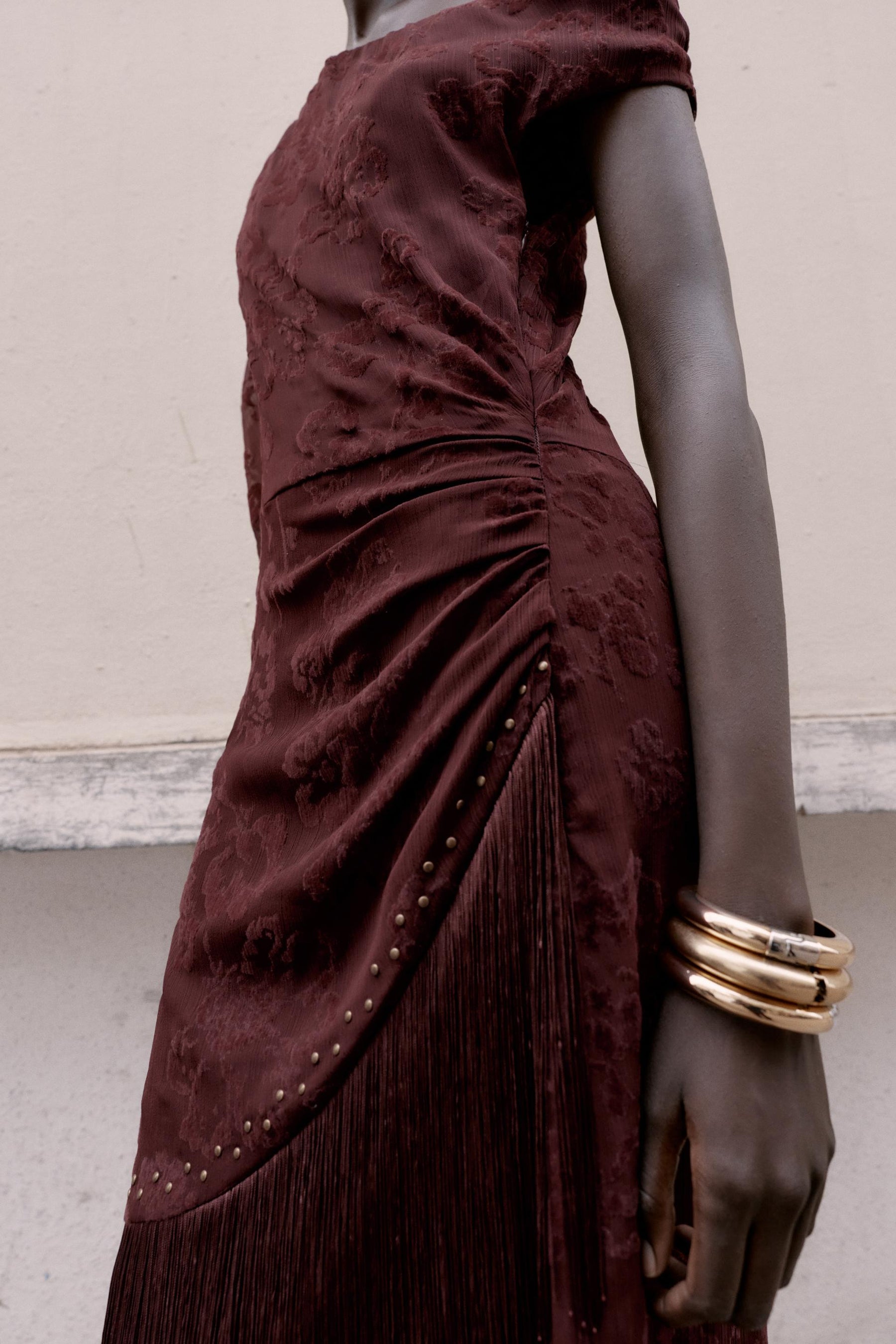 ASYMMETRIC DEVOURED FRINGE MIDI DRESS - Image 8