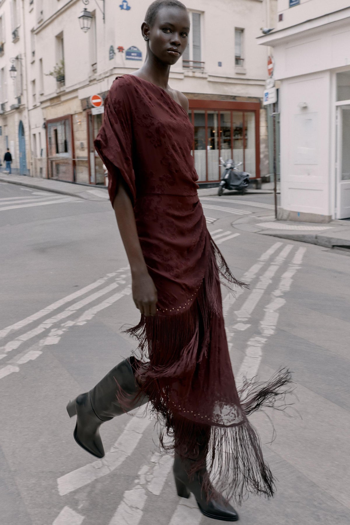 ASYMMETRIC DEVOURED FRINGE MIDI DRESS - Image 1