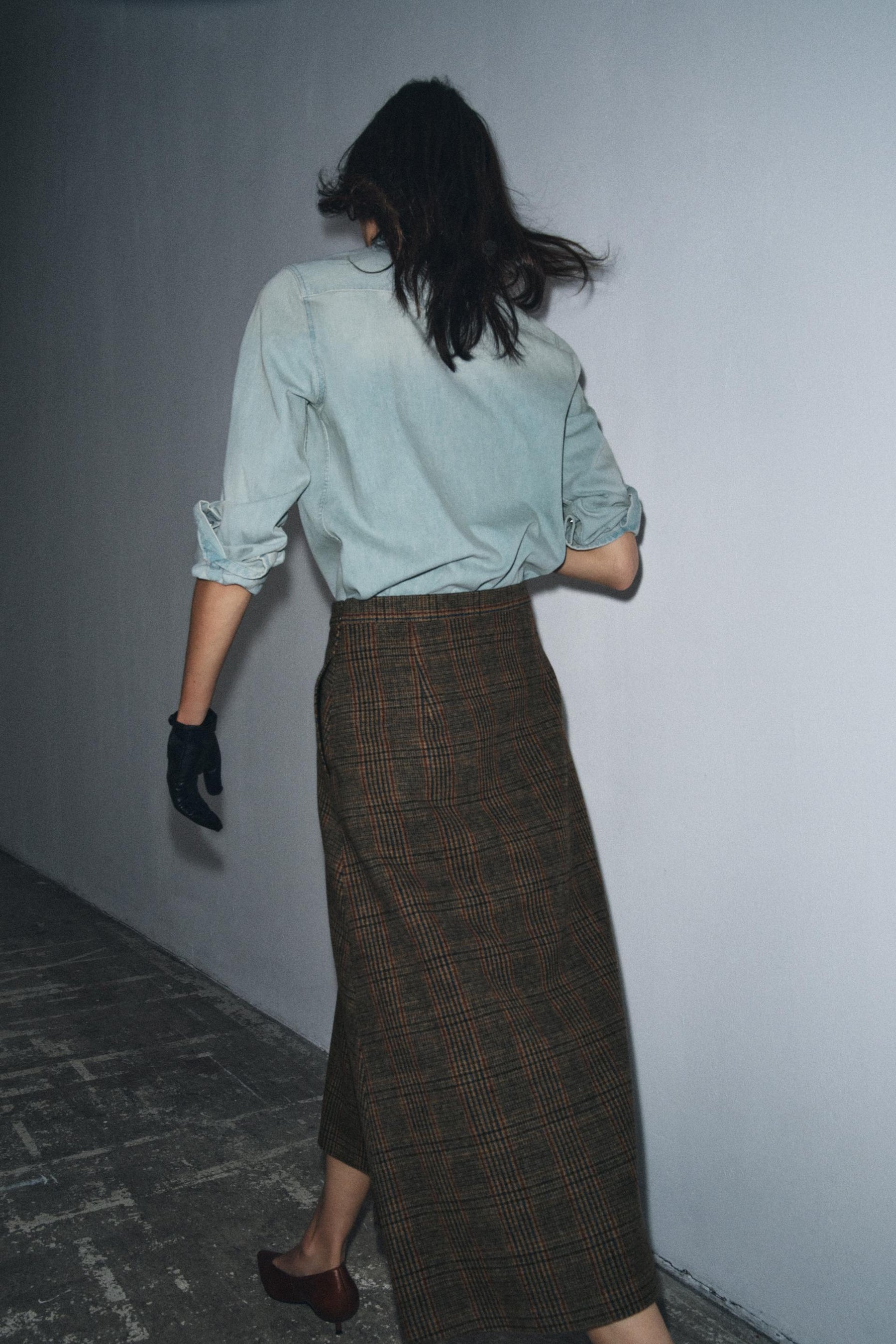 Checked wool pleated skirt