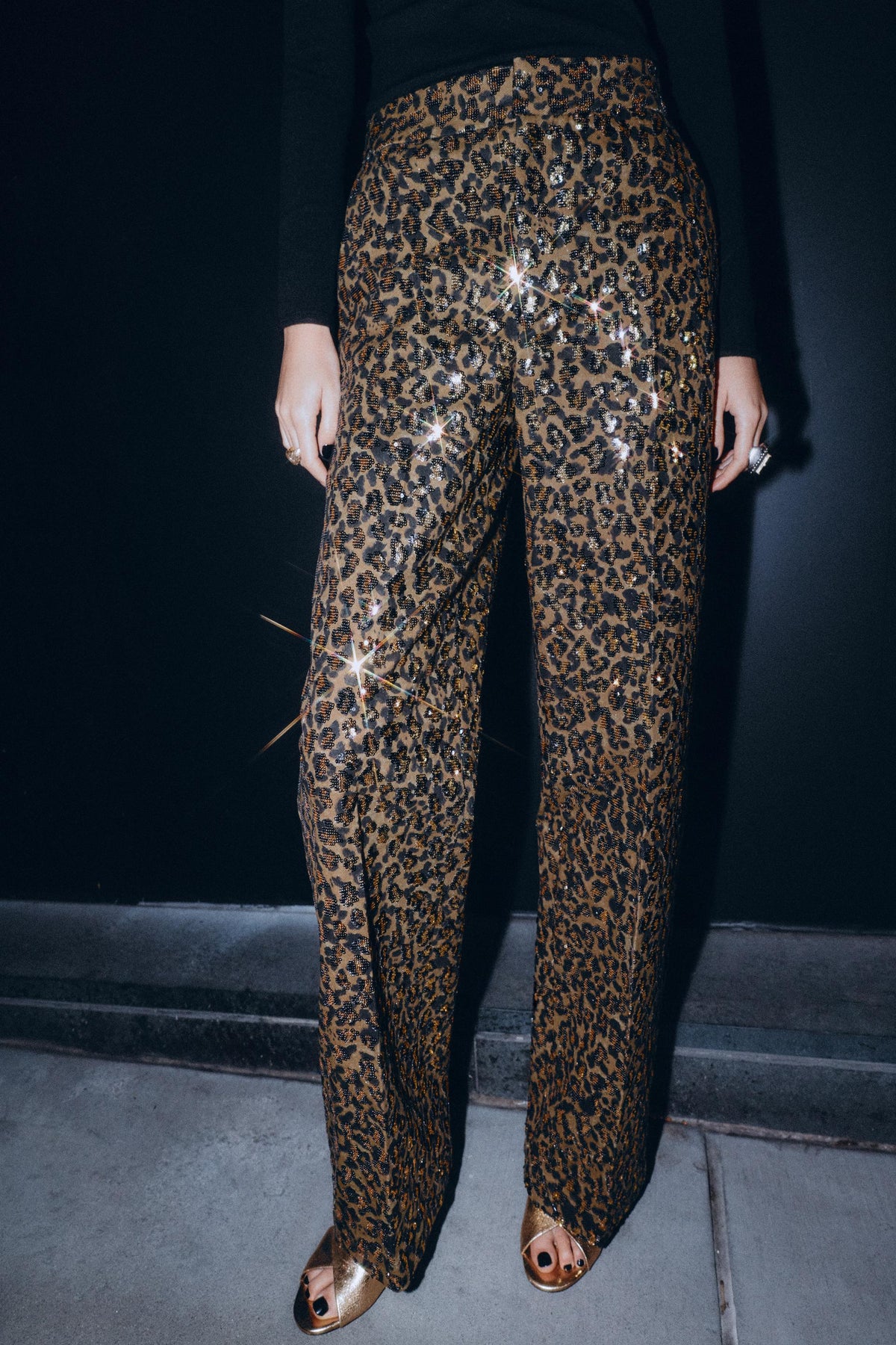 Sequinned straight-leg trousers