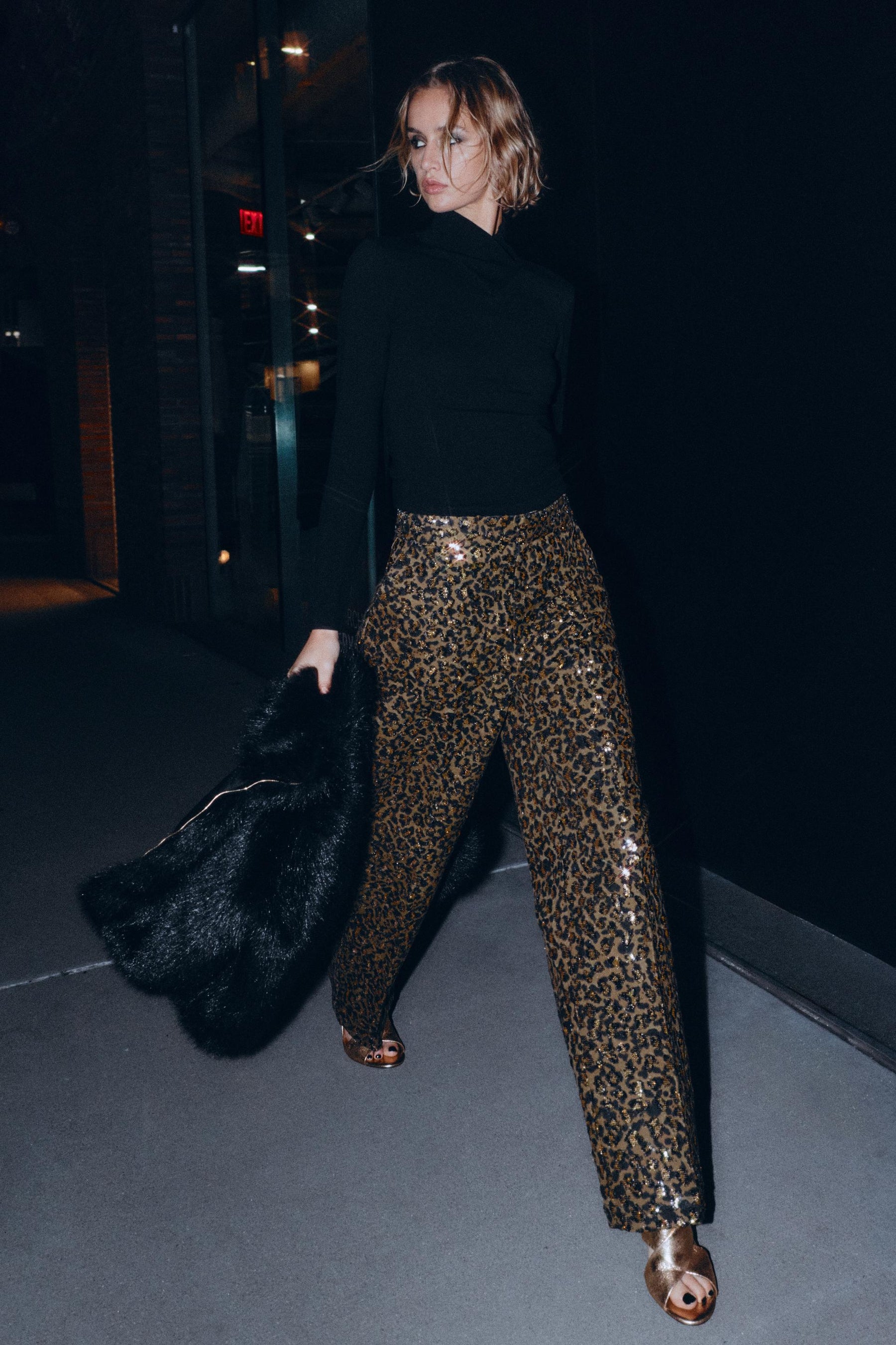 Sequinned straight-leg trousers