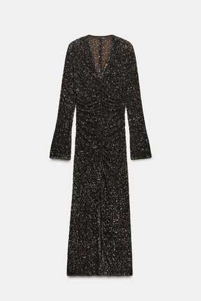 ZW COLLECTION SEQUINNED DRESS WITH SHOULDER PADS - Image 6