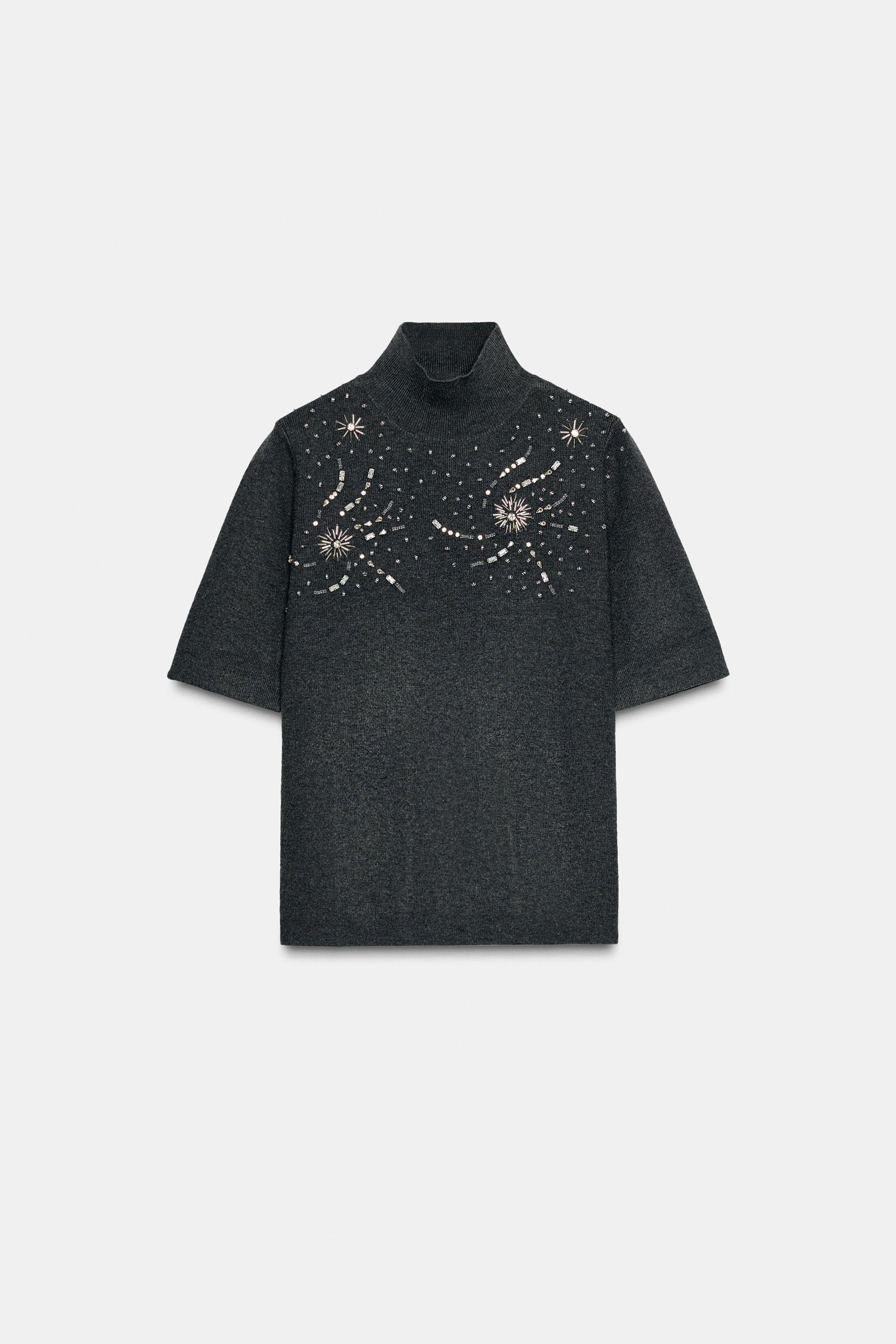 SHORT SLEEVE BEADED KNIT JUMPER - Image 5