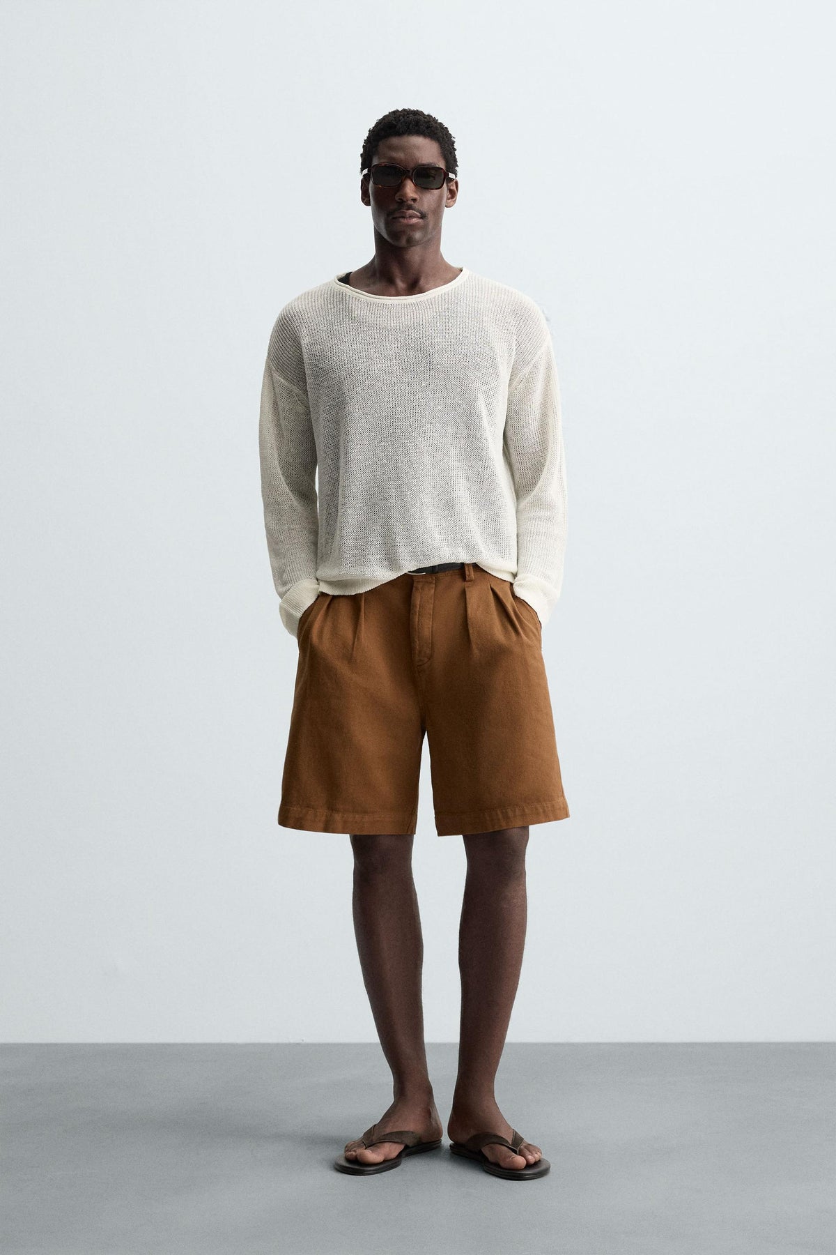 LINEN BLEND TEXTURED SWEATER - Image 1
