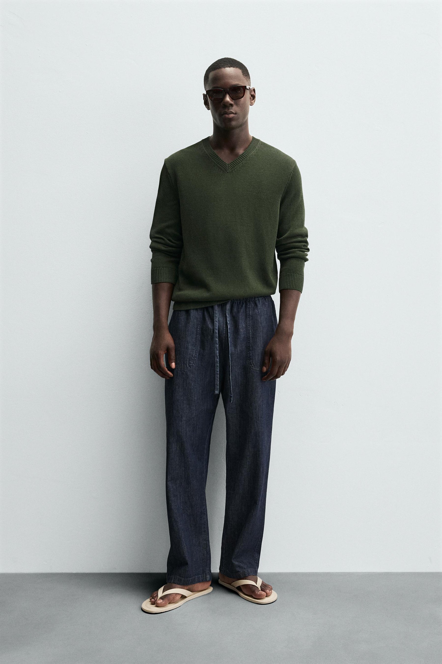 COTTON V-NECK SWEATER - Image 1