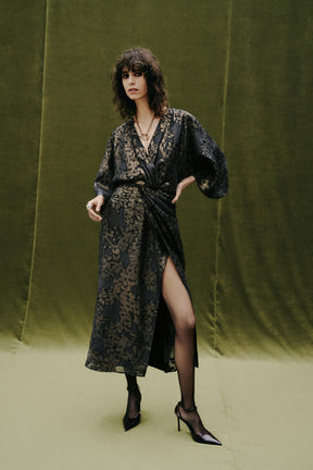 FOIL DRAPED MIDI DRESS - Image 1