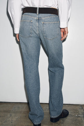 STRAIGHT MID-WAIST STRIPED JEANS