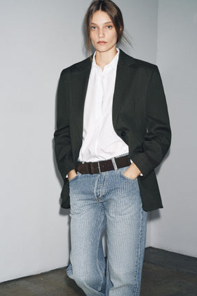 STRAIGHT MID-WAIST STRIPED JEANS