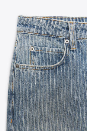 STRAIGHT MID-WAIST STRIPED JEANS