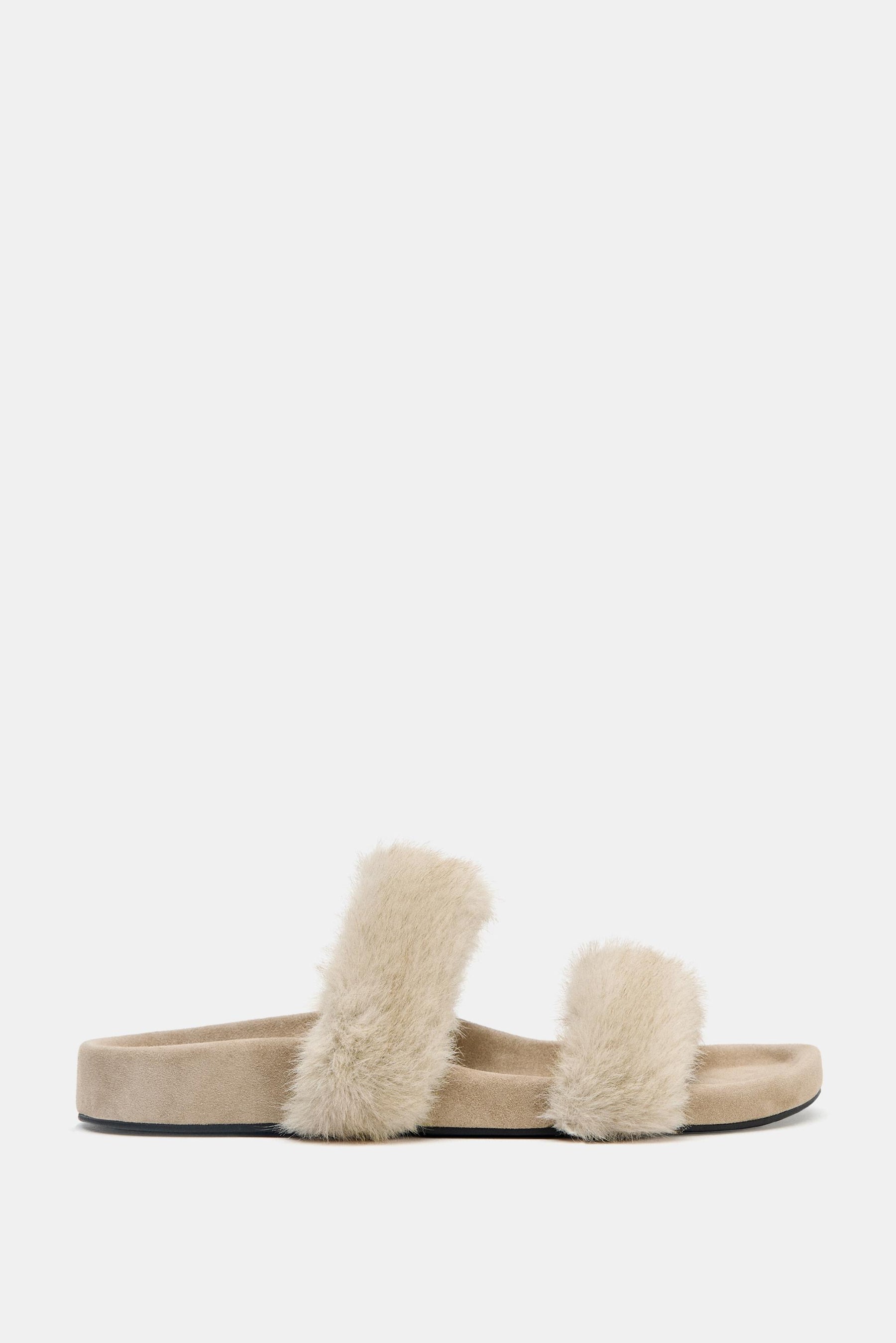 Sheepskin Effect Flat Sandals