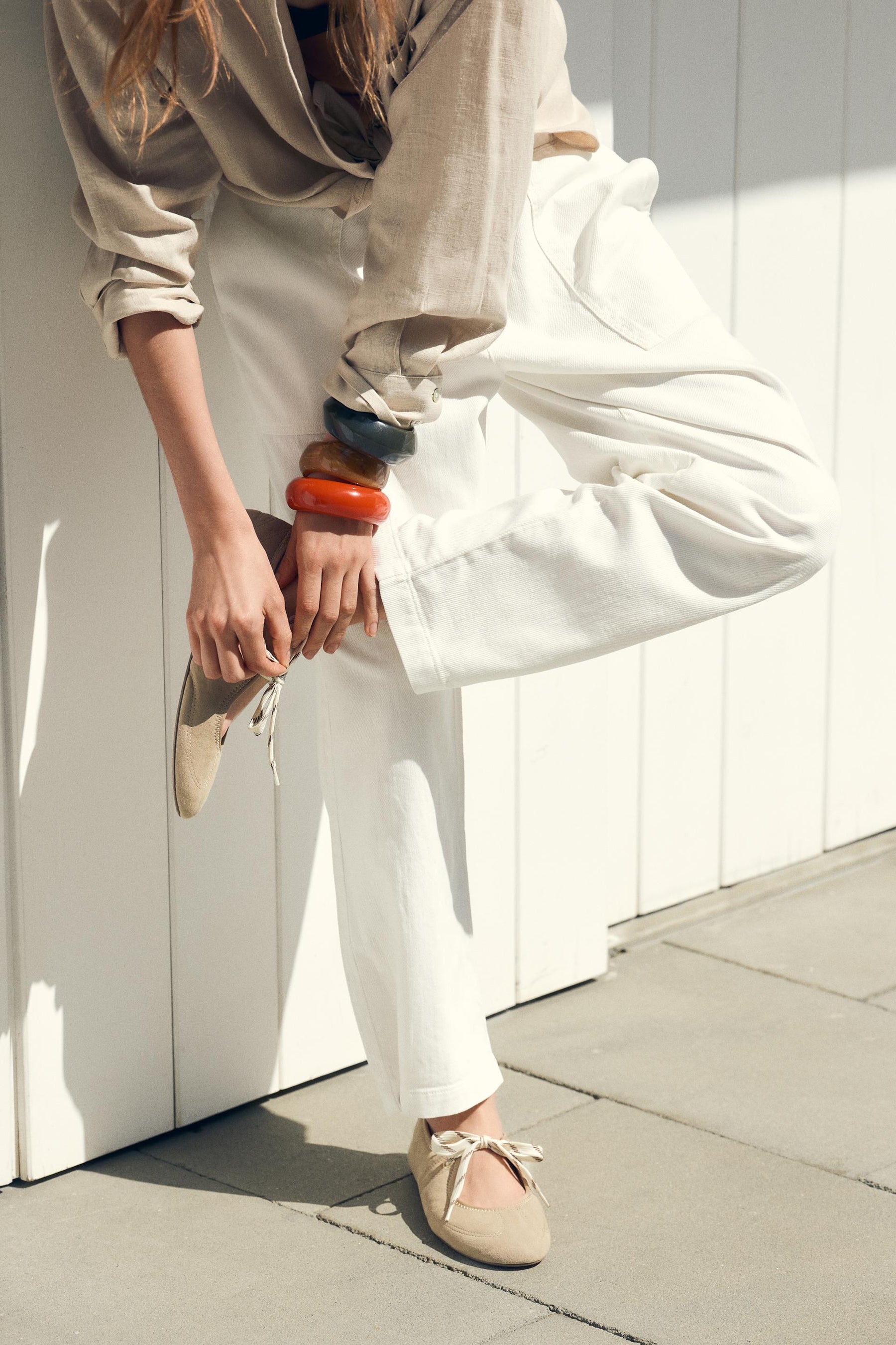 Suede Lace-Up Ballerinas