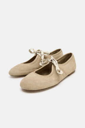 Suede Lace-Up Ballerinas