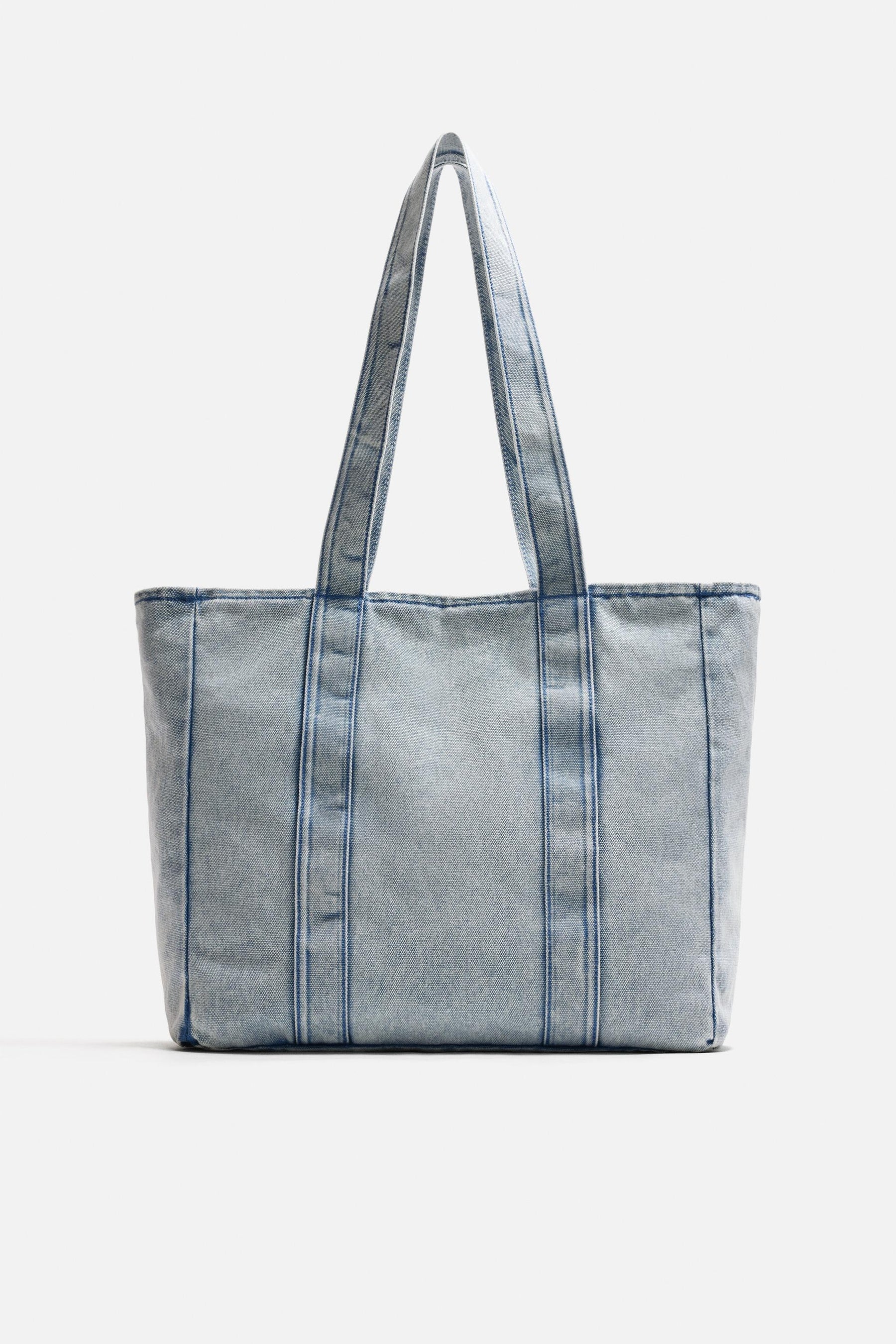 WASHED-EFFECT DENIM TOTE BAG - Image 3